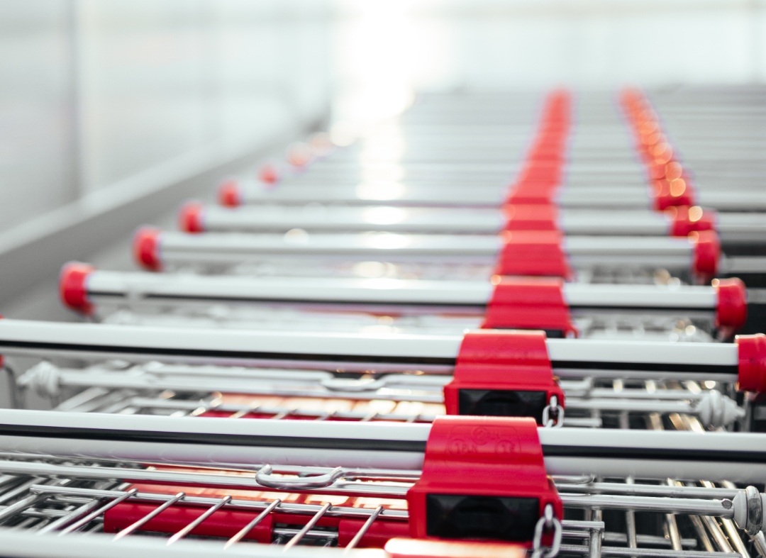 detail of shopping carts in a row. Photo. 